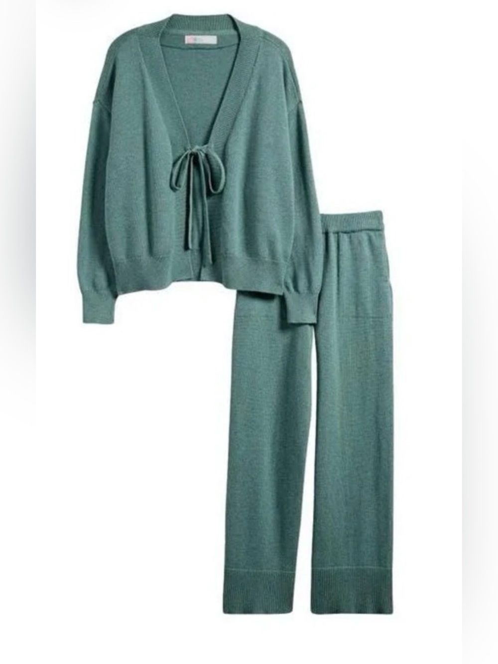 Free People FP Beach Solar Sweater Set XS Green Cardigan Wide Leg Pants